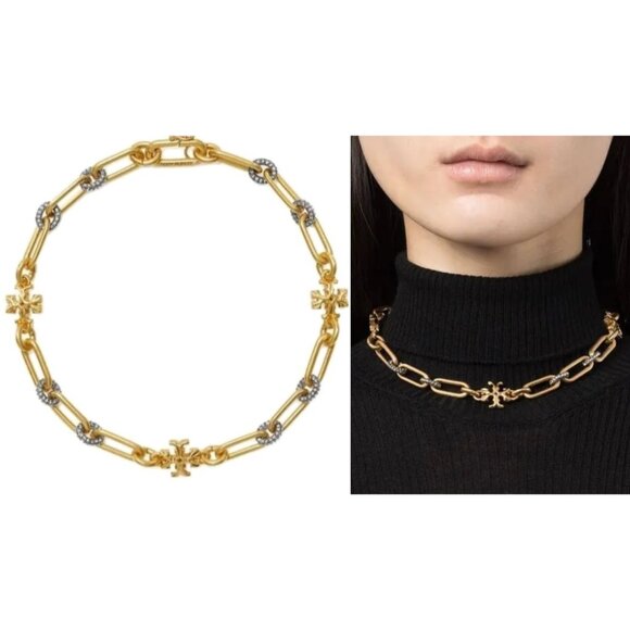 TORY BURCH ROXANNE CHAIN PAVÉ CHUNKY NECKLACE - Picture 1 of 6